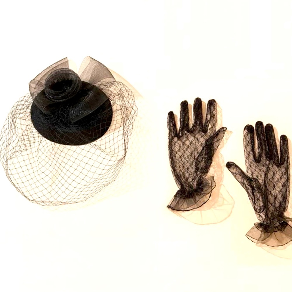 Nib hat with mesh and lace gloves set - halloween costume - gatsby